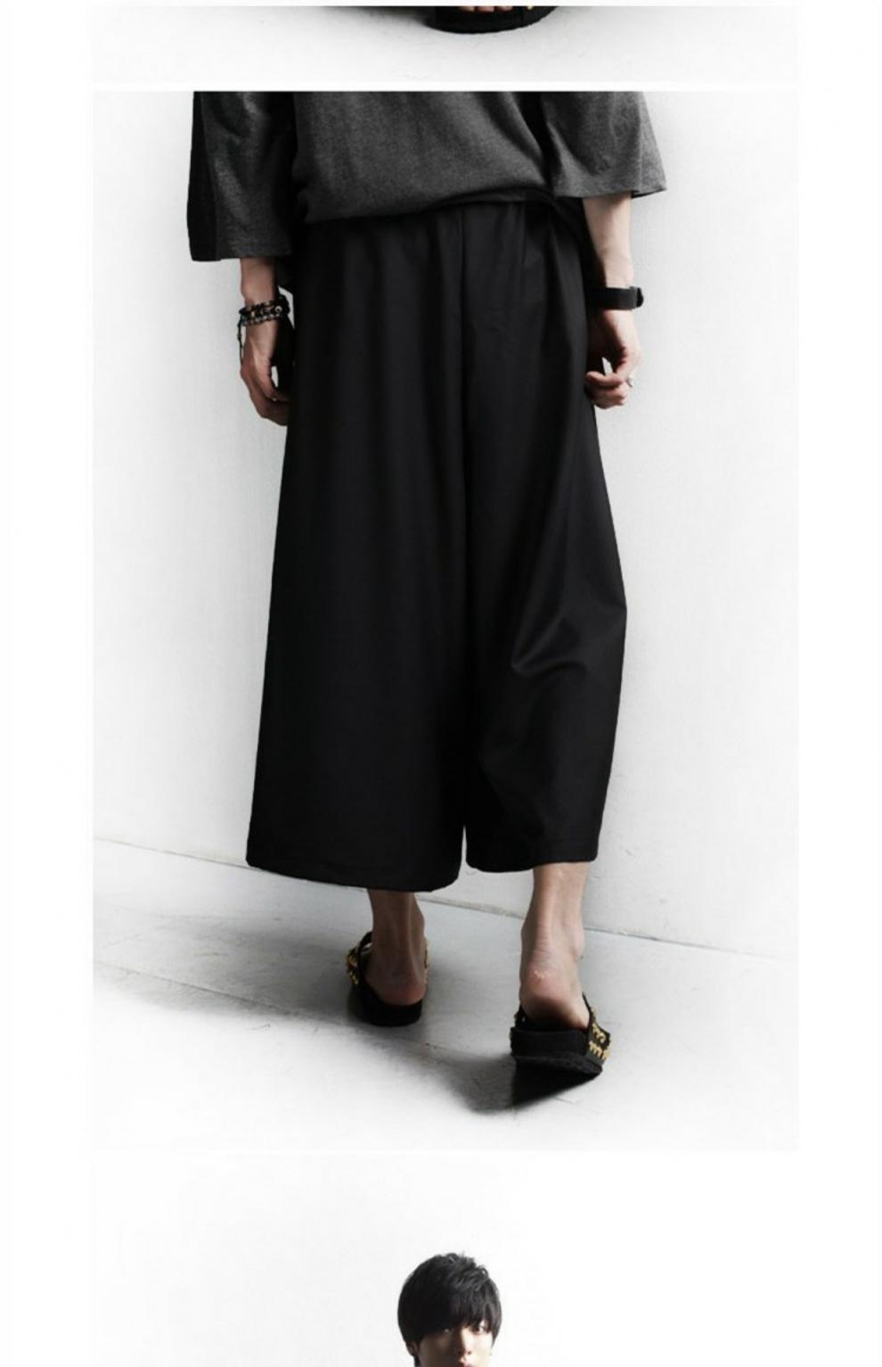 暗黑系夏季个性日本武士裤休闲裤男宽松 八分裤不规