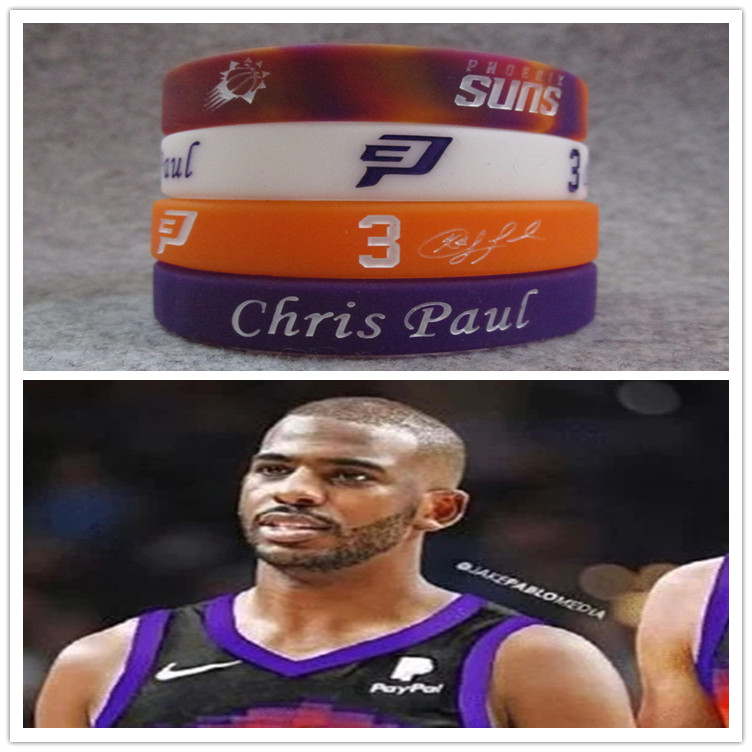chris paul签名手环运动硅胶子芒 太阳可调 白 混 三件套 留言大小