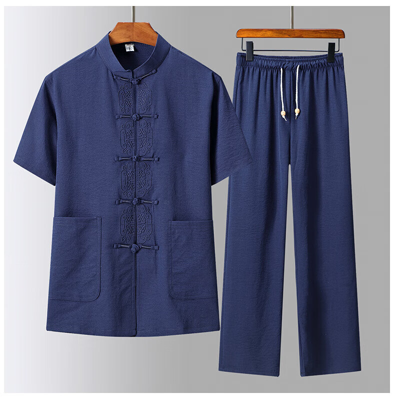良式轻奢品牌夏季棉类唐装男短袖套装中国风中老年男装中式汉服盘扣