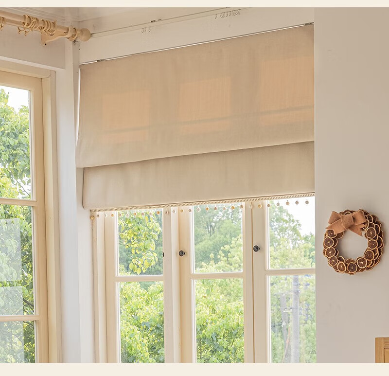 奶油色日式罗马帘卷帘全遮光窗帘拉卷式升降帘卧室客厅免打孔 奶白色
