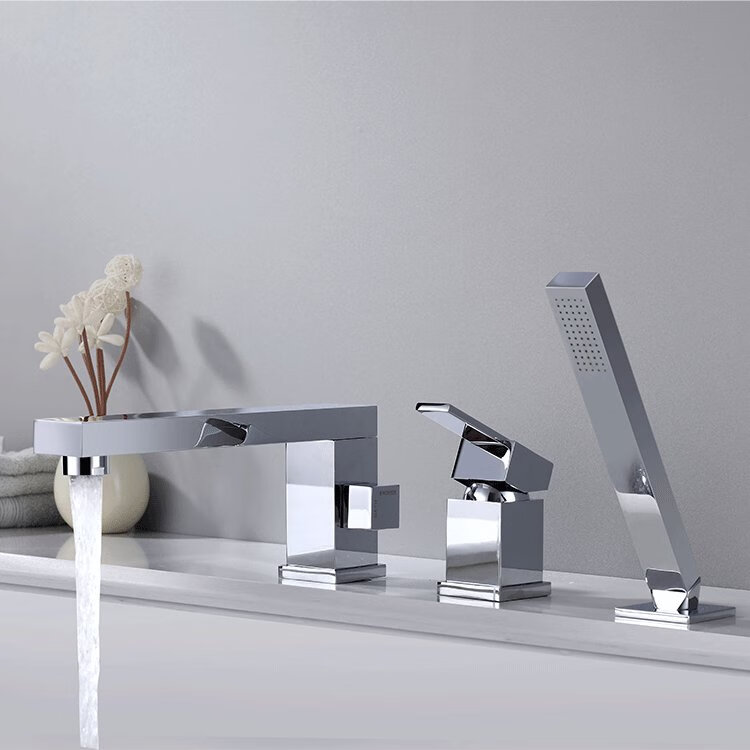 科勒浴室龙头全铜黑色旋转三孔四孔分体缸边坐式浴缸龙头淋浴花洒