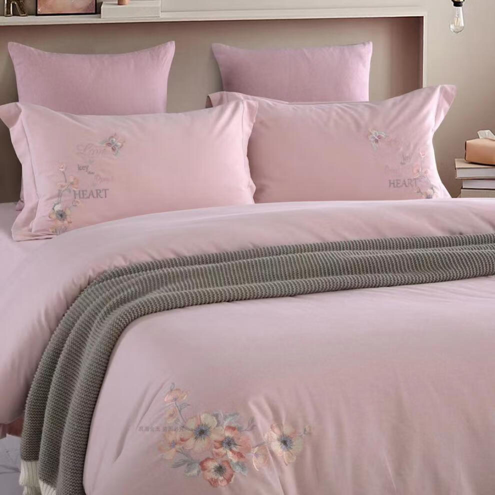 情人草家纺四件套 情人草全棉磨毛绣花四件套加大尺寸刺绣斜纹加厚