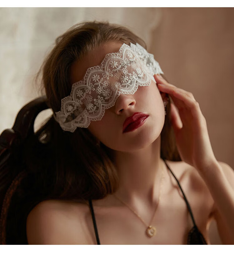 瑷绫说性感配饰黑白两色蕾丝透视眼罩情趣诱惑系带火辣纯欲 白色 均码