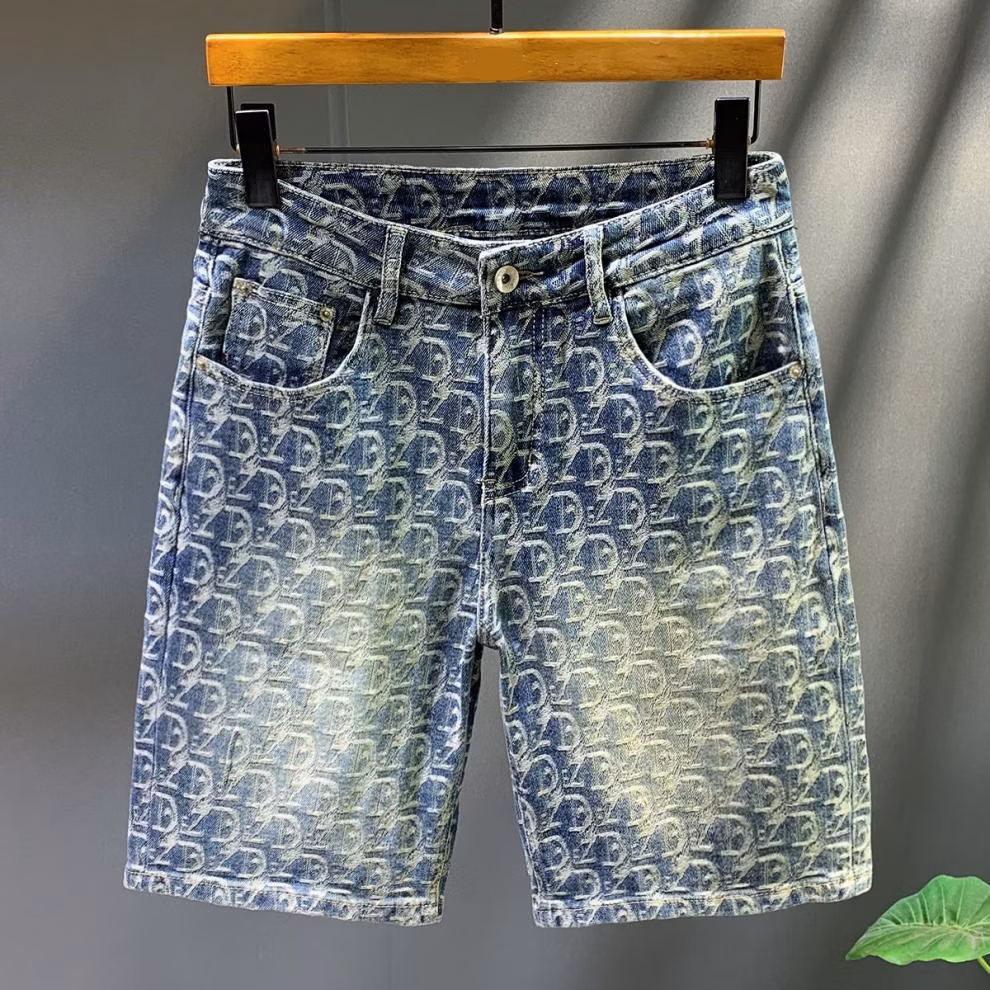 American Retro Full-print Denim Shorts Men's Summer Trendy Brand Handsome Casual Five-point Pants Teenagers Medium Pants, Blue-gray 28_mkmklike.com