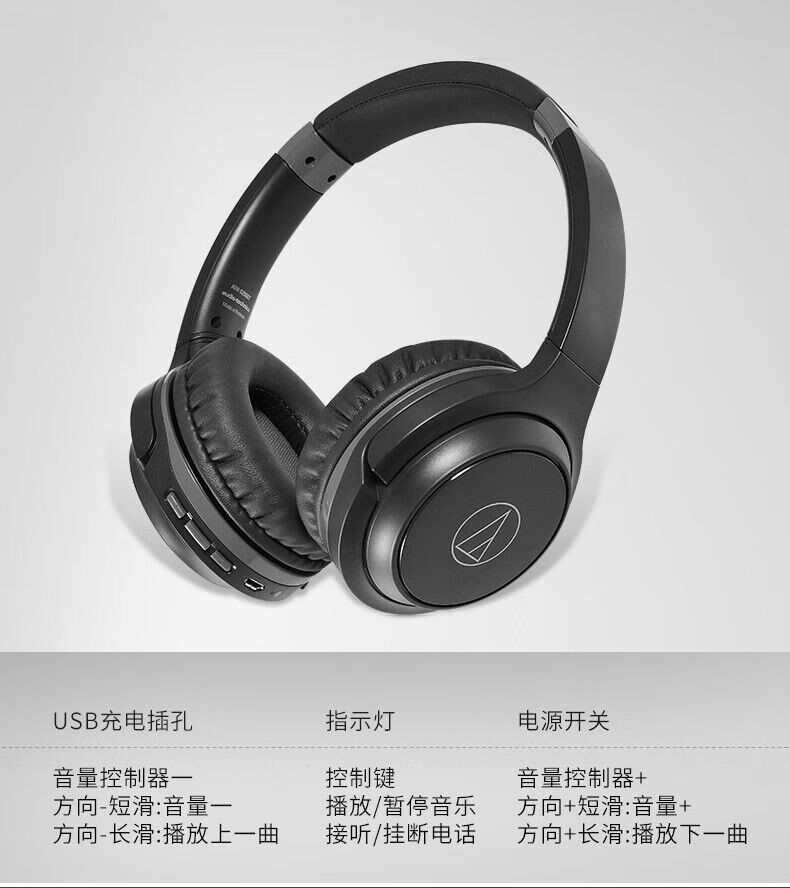 铁三角(audio-technica)蓝牙耳机s200bt头戴式 棕红色 套餐一【图片