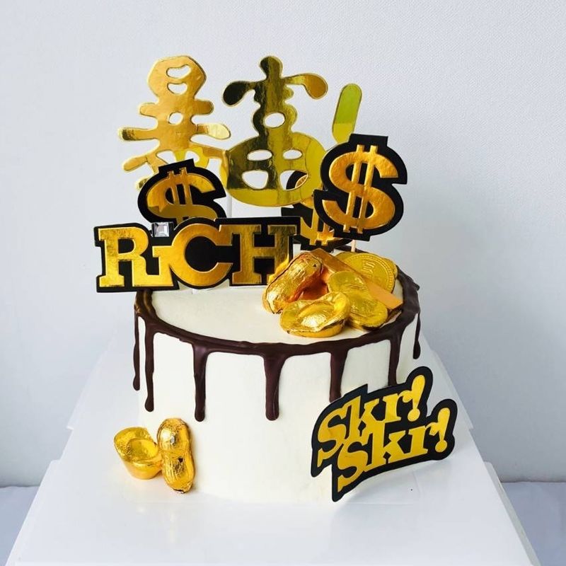 暴富蛋糕装饰美元美金纸片号ss插牌暴富蛋糕装饰插件有钱英文rich黑金
