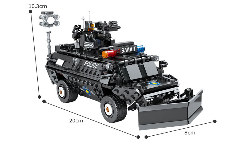 乐··髙开智拼装积木灯光音乐特警装甲车组装模型男孩拼插玩具礼物
