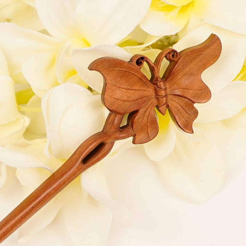 老凤凰锦仪堂蝴蝶桃木发簪简约簪子2022新款女发饰感古风盘发神器