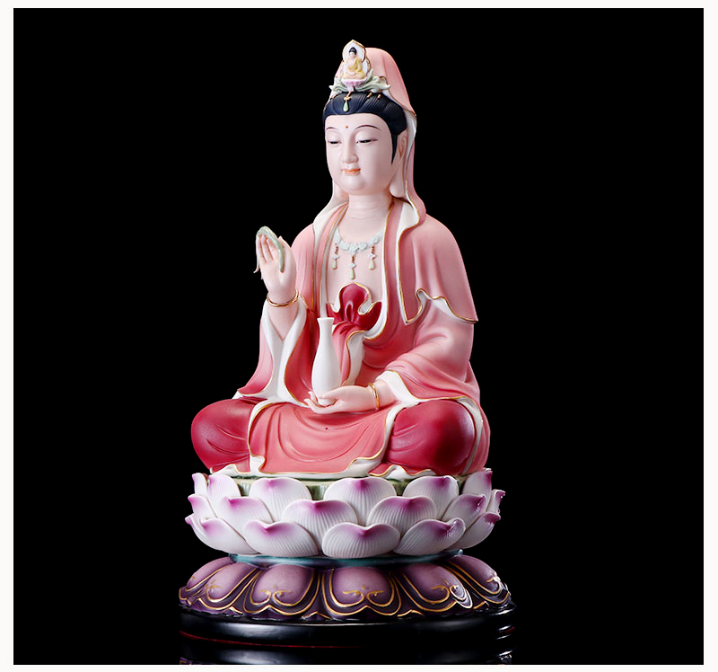 德化瓷坐莲观音佛像摆件居家供奉彩衣观世音菩萨陶瓷彩绘观音大士 12