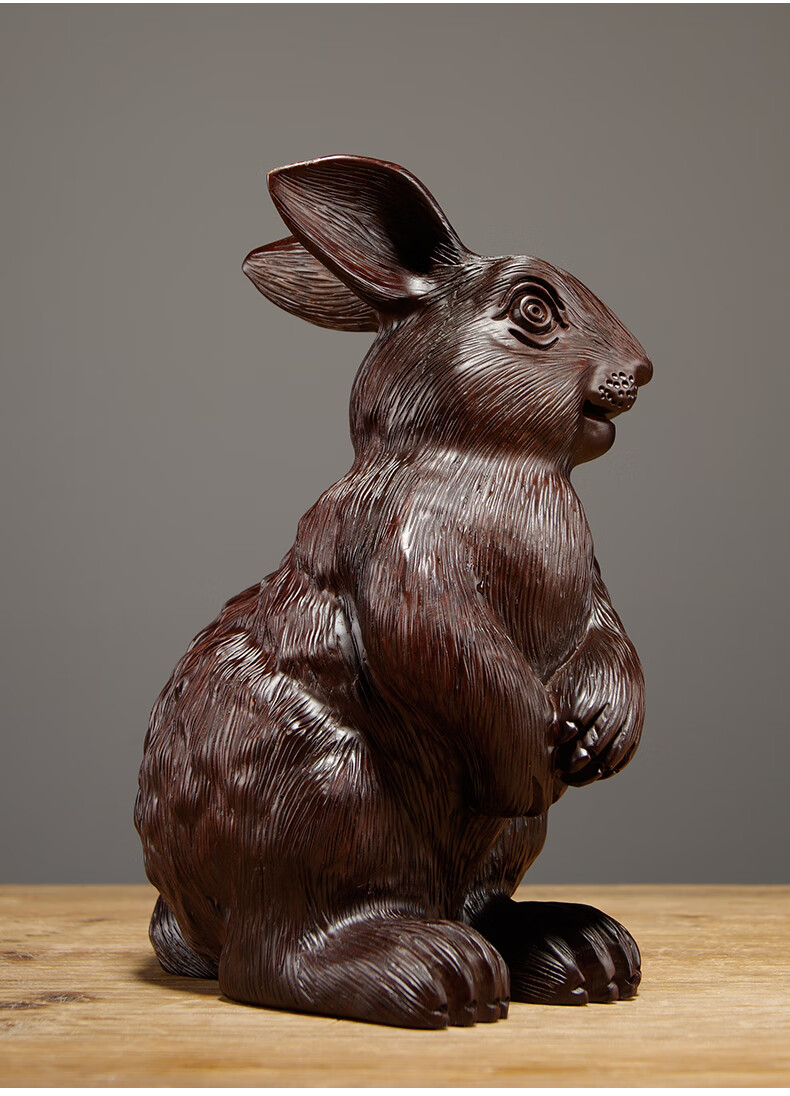 唐砖黑檀木雕十二生肖兔子摆件实木家居客厅酒柜装饰工艺品生日礼物