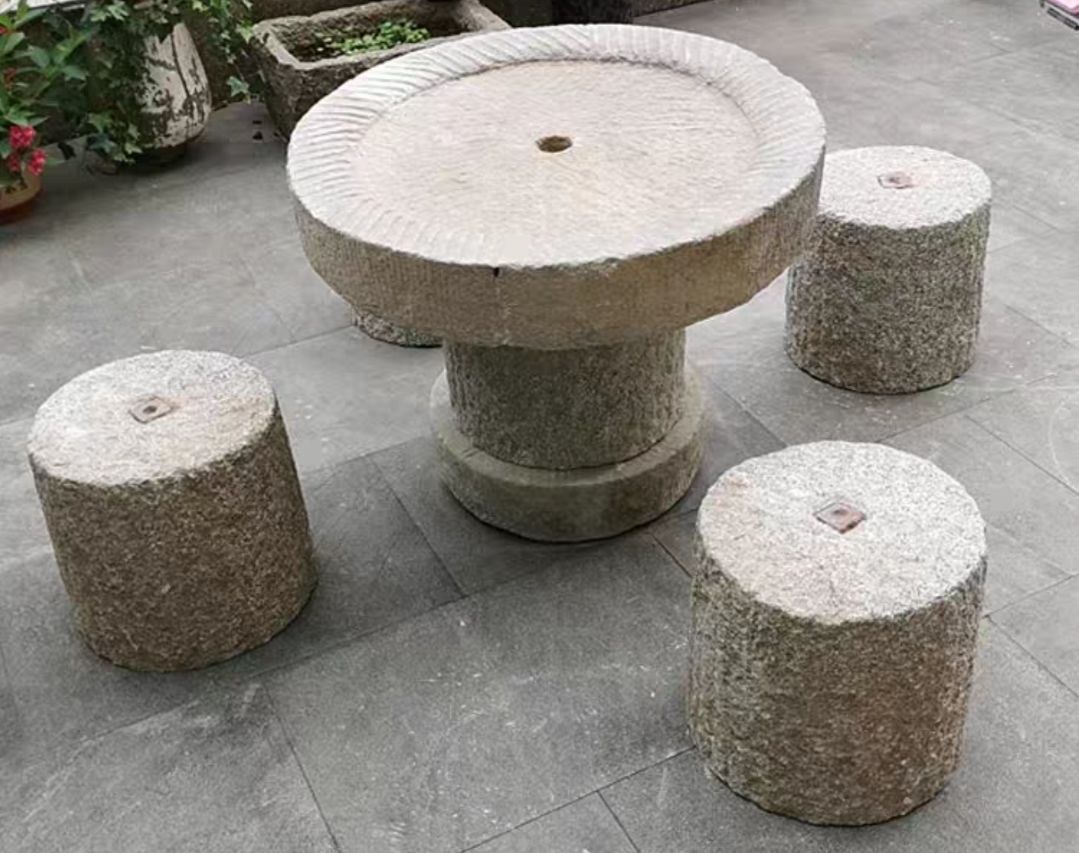 石磨茶盘茶台桌子老磨盘旧石器茶托茶具木架磨片石桌石凳组合摆件成套