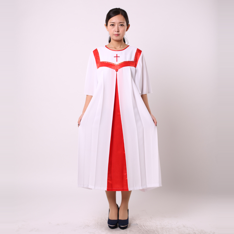 教会诗班服基督徒夏季短袖圣服教堂服装衣服cw 薄纱 s