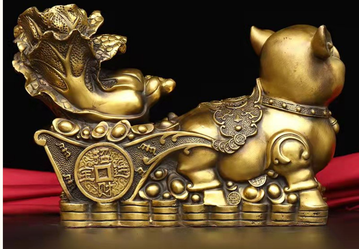 铜猪摆件富足旺财存钱猪金钱元宝猪装饰金猪福袋猪办公工艺礼品 聚宝