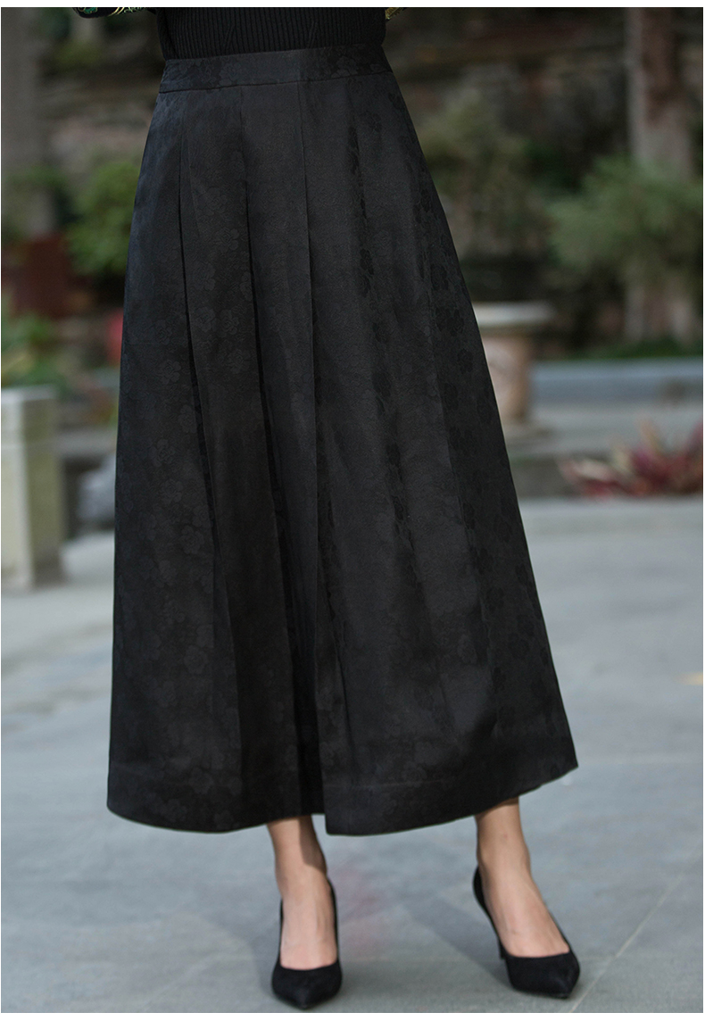 华族经典高端提花香云纱半身裙女复古中国风高腰黑色长