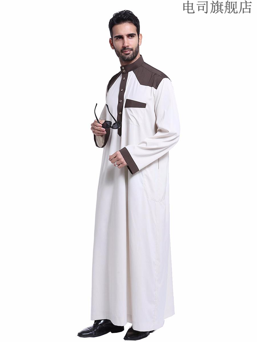 电司沙特阿拉伯长袍服装2022夏季穆1斯林阿拉伯中东拼色长袖男士长袍