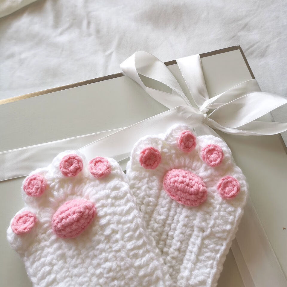 hnxc新品猫爪手套成品猫爪手工钩针编织手套毛线可爱半指手套秋冬2021