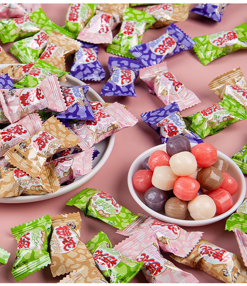 旺旺仔特浓奶球糖500g散装结婚喜糖椰奶蜜桃牛奶硬糖果小零食蓝莓味