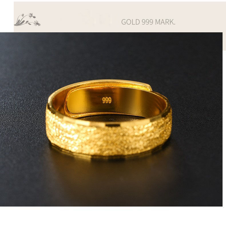 老凰祥款男士戒指金包银磨砂开口可调时尚指环足银首饰送老公 足银