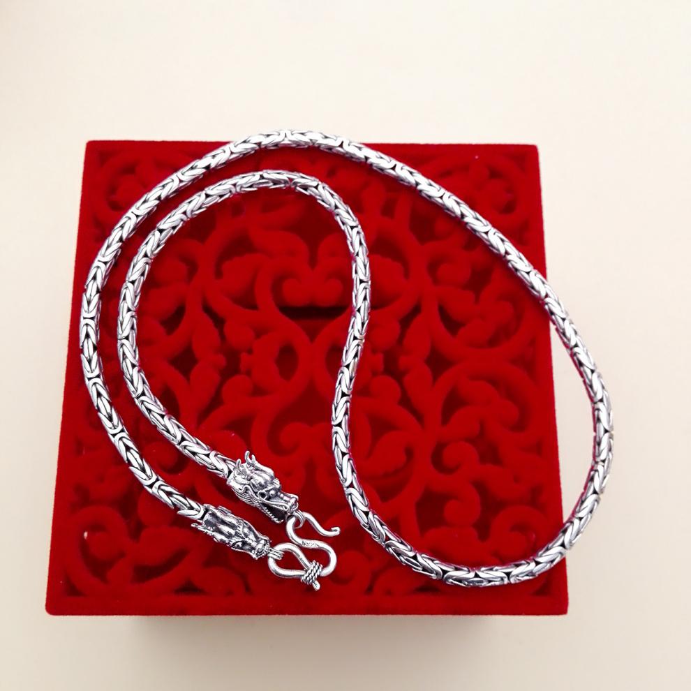 925银泰银双龙头项链复古男士项链 足银霸气男生流行项链饰品个性