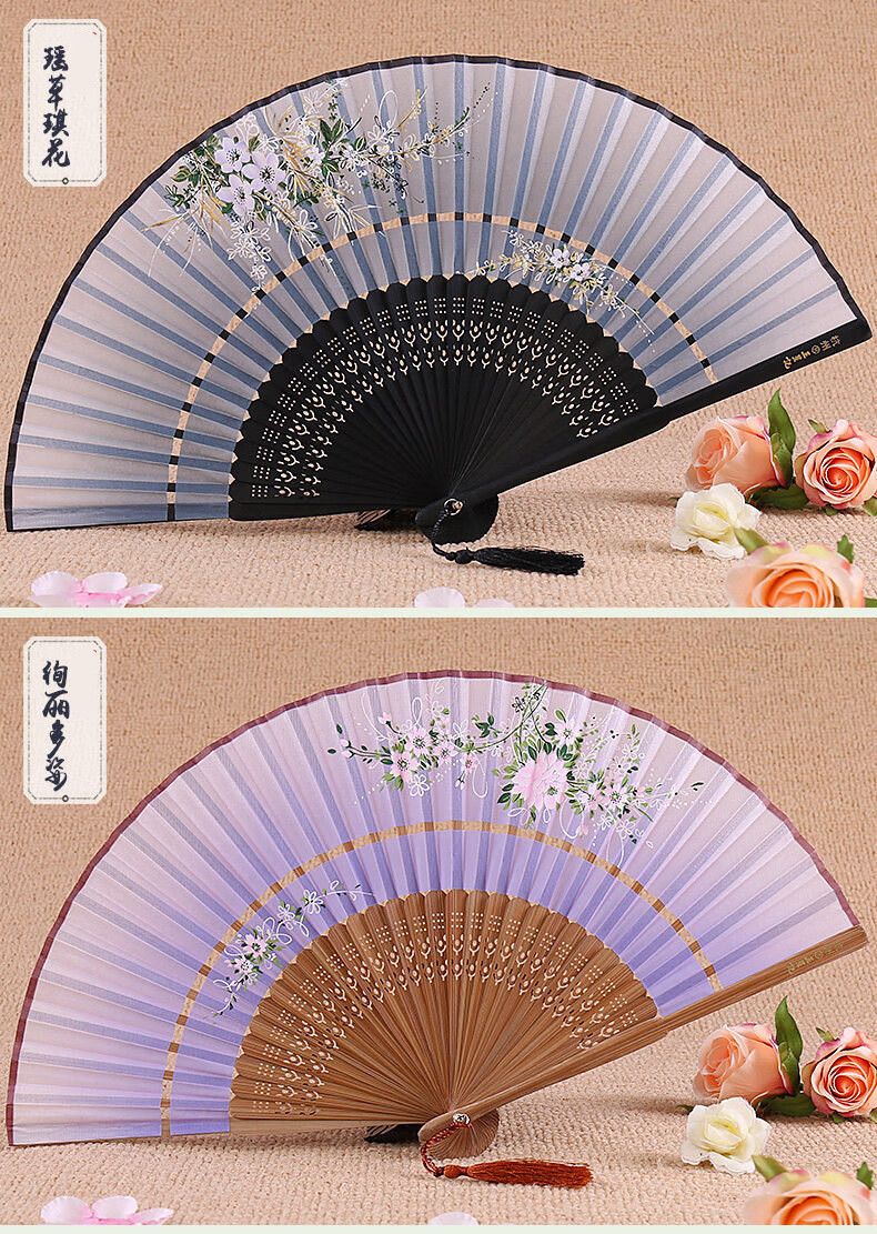 杭州扇子女式折扇中国风古典小绢扇丝绸女扇古风扇子礼品扇q 繁花似锦