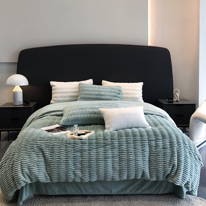 皮草牛奶绒四件套冬季珊瑚绒双面绒加厚兔毛绒被套床品 吉安娜-流沙白