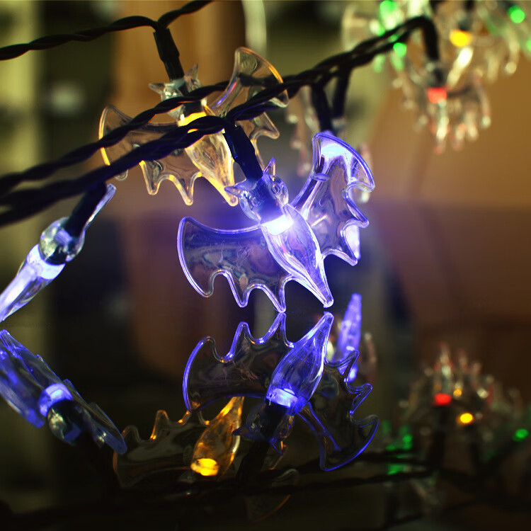 时时福 led万圣节蝙蝠灯串扁幽灵鬼节酒吧鬼屋电池盒usb气氛装饰彩灯