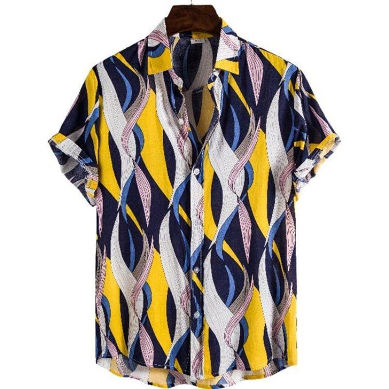 千硕森短袖衬衫男衬衣夏季hawaiian shirt striped shirt cotton sh