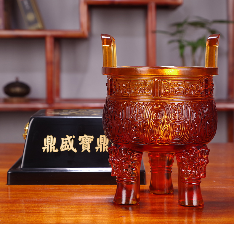 大号鼎盛千秋仿古办公室桌书柜公司开业商务礼品大号琉璃宝鼎高35厘米