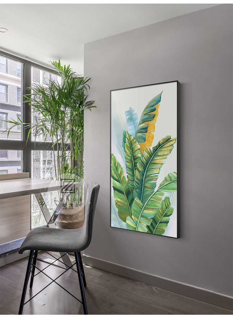 家大业大北欧风入户玄关芭蕉叶走廊过道挂画背景墙绿植壁画 浅黄色