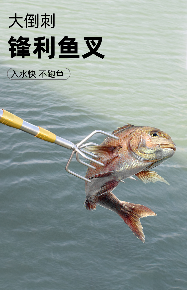 叉鱼钢叉带杆不锈钢头伸缩杆叉头大全加长超硬倒刺灯笼叉平叉加厚捕鱼