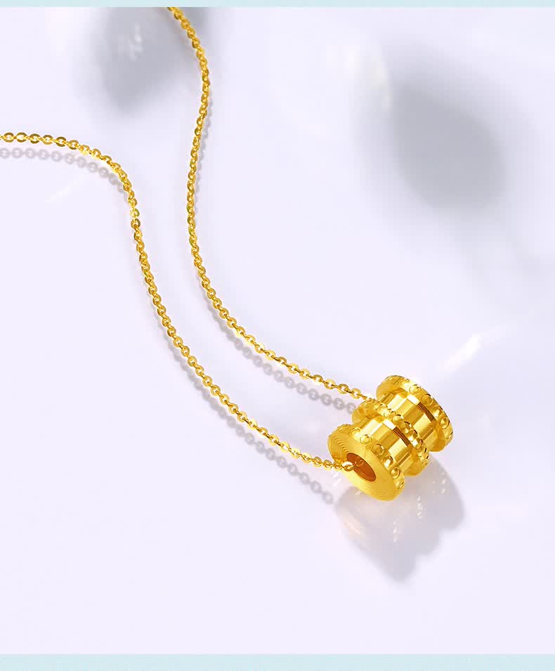 999足金黄金小蛮腰项链女5g硬金金吊坠套链新款金转运珠锁骨中秋节