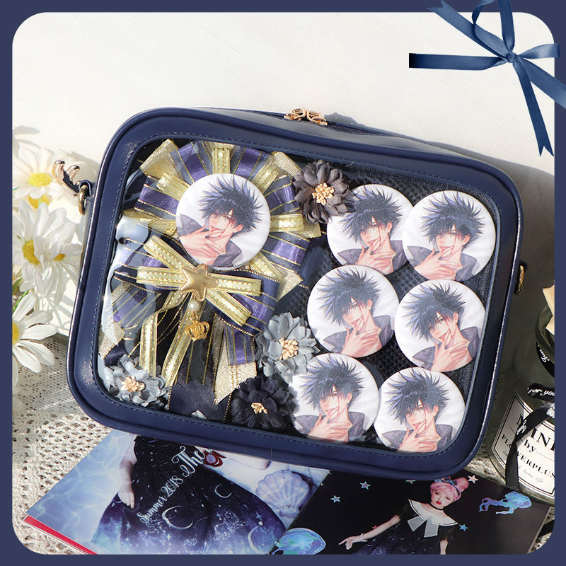 nafandu日系pu透明小方包扎吧唧痛包单肩斜跨手提学院风简约女包包