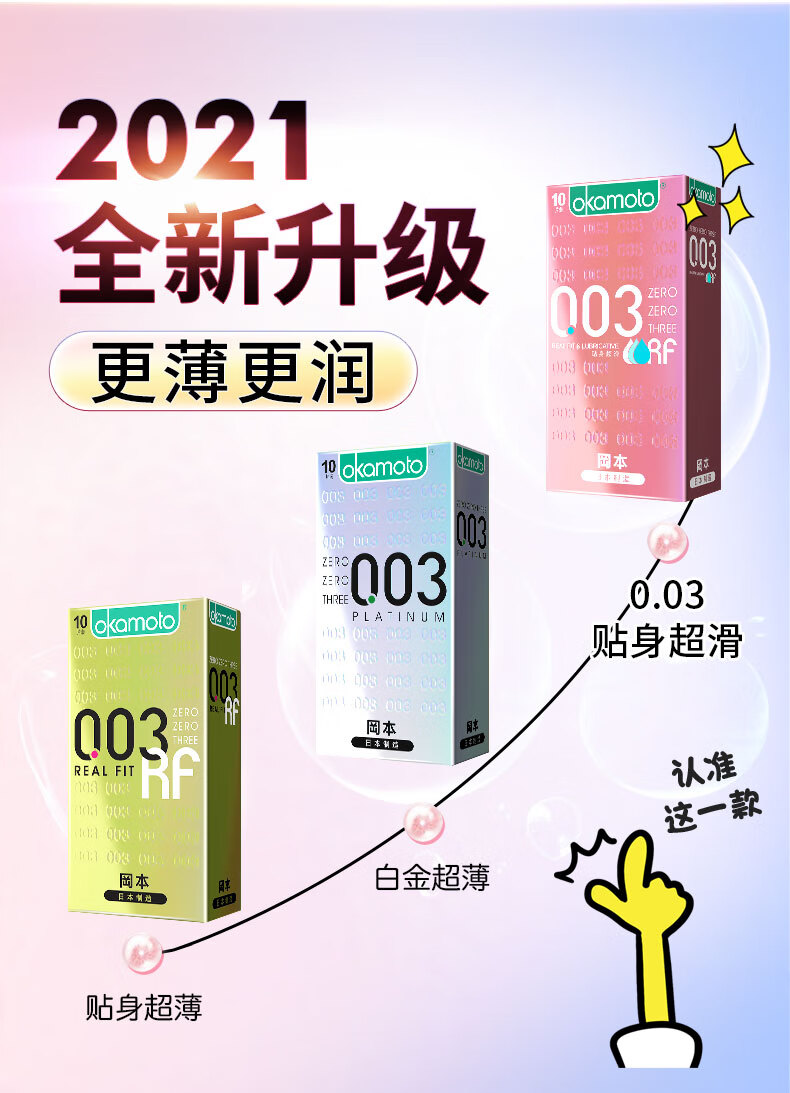 冈本003薄裸入避孕套延时装薄避孕套003玻尿酸润滑安全套男用延时套套