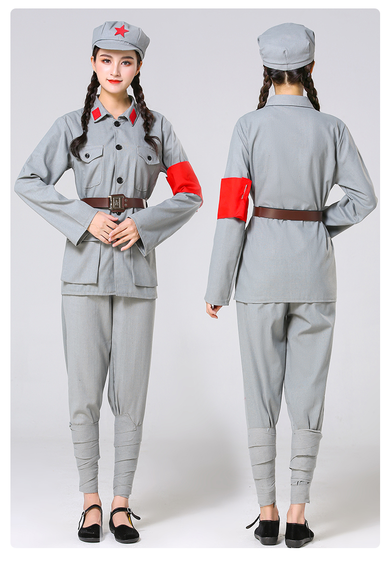 红军演出服八路军衣服长征合唱服小新四军儿童表演服抗战服装 棉麻 蓝