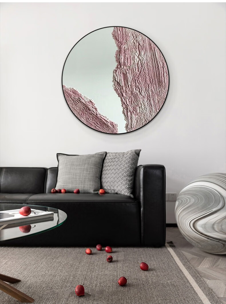 轻奢品牌圆形手绘油画肌理客厅沙发背景墙玄关过道装饰画意式极简抽象