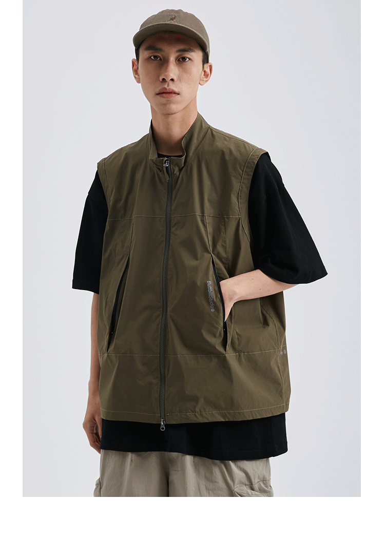 京佑春季新款户外口袋机能无袖马甲男坎肩外搭叠穿战术背心米色s