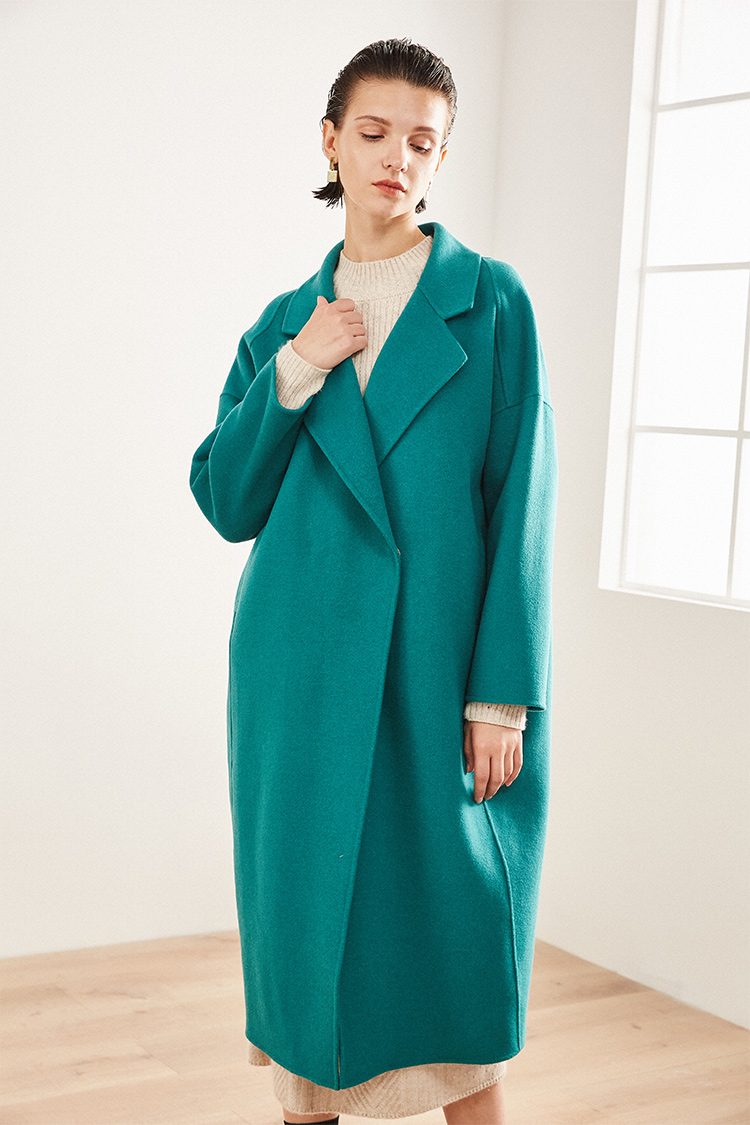 羊绒大衣女中长款2019新款赫本风黑色大码反季秋冬羊毛呢外套 孔雀蓝
