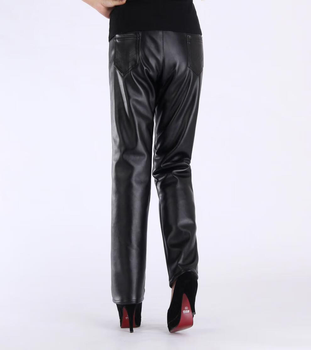 女士宽松中年皮裤子中老年休闲皮裤机车皮裤女式防风防湿皮裤子 细绒