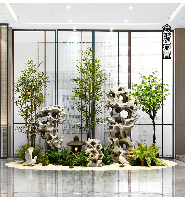 家居新中式仿真太湖石旱景落地摆件玻璃钢假山造景楼梯装饰庭院景观石
