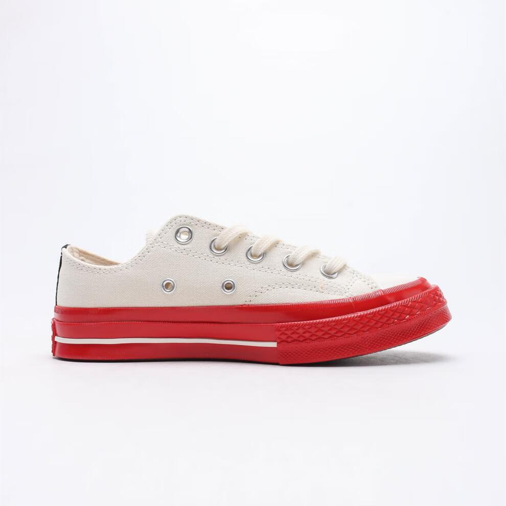 川久保玲联名店1970s play爱心白红边高低帮帆布鞋男女板鞋 白色