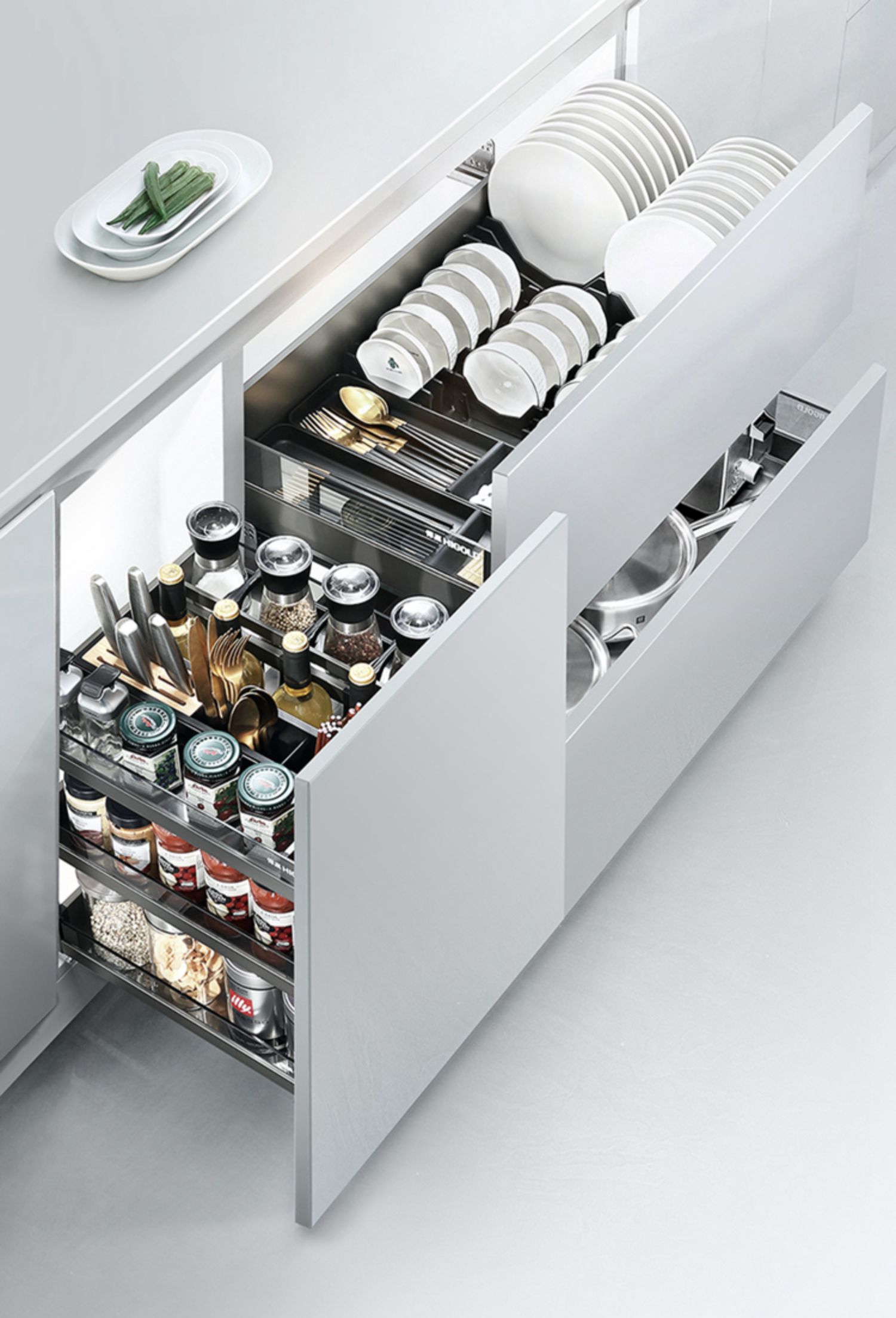 hi·gold悍·高双层希勒拉篮实心碗碟篮太空铝合金厨房橱柜抽屉式碗篮