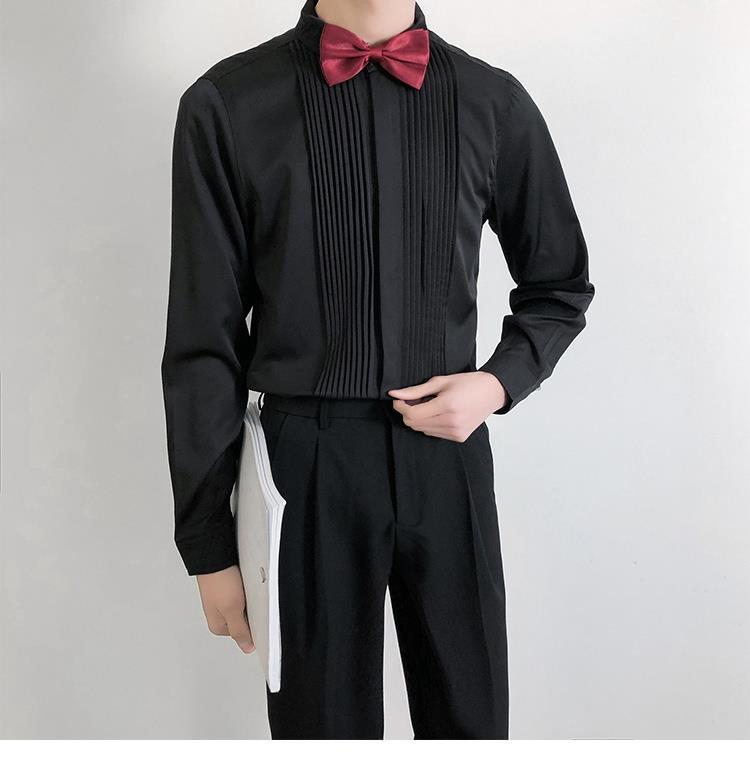 法式男士高领衬衫春秋季男士礼服法式衬衫领结衬衫燕子领新郎伴郎结婚