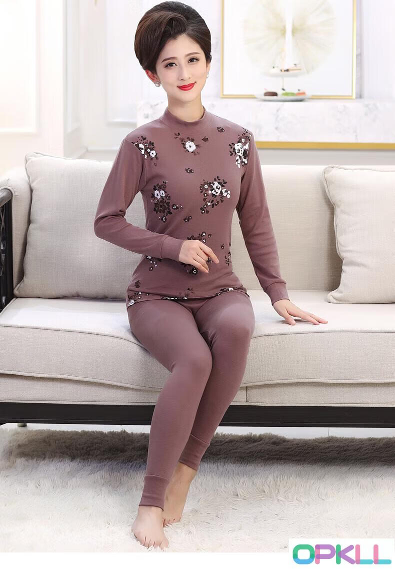 中老年女秋衣秋裤春秋款修身保暖内衣长袖长裤套装女士纯棉老年人高领