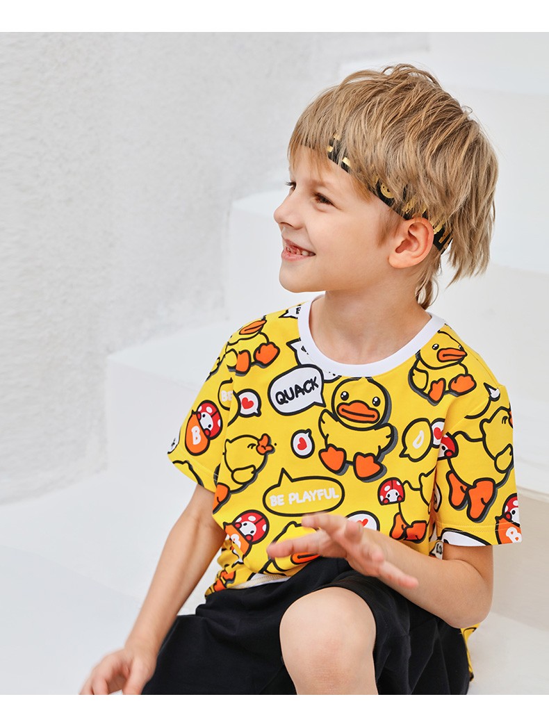 b.duck小黄鸭童装男童t恤短袖新款夏嘻哈韩版宽松打底衫 黄色 105cm