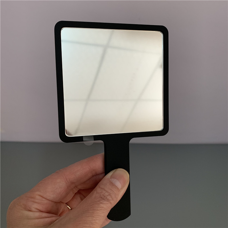 手持镜子椭圆形 芭比波朗新款黑色手持化妆镜方形小巧补妆镜手持便携