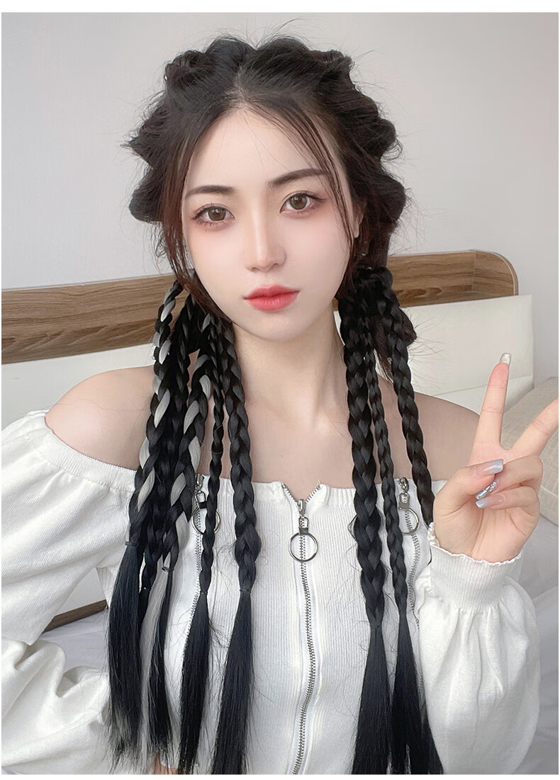 【京选推荐】甜酷拳击辫假发马尾女仿发挑染脏辫假辫子辣妹双马尾鱼骨