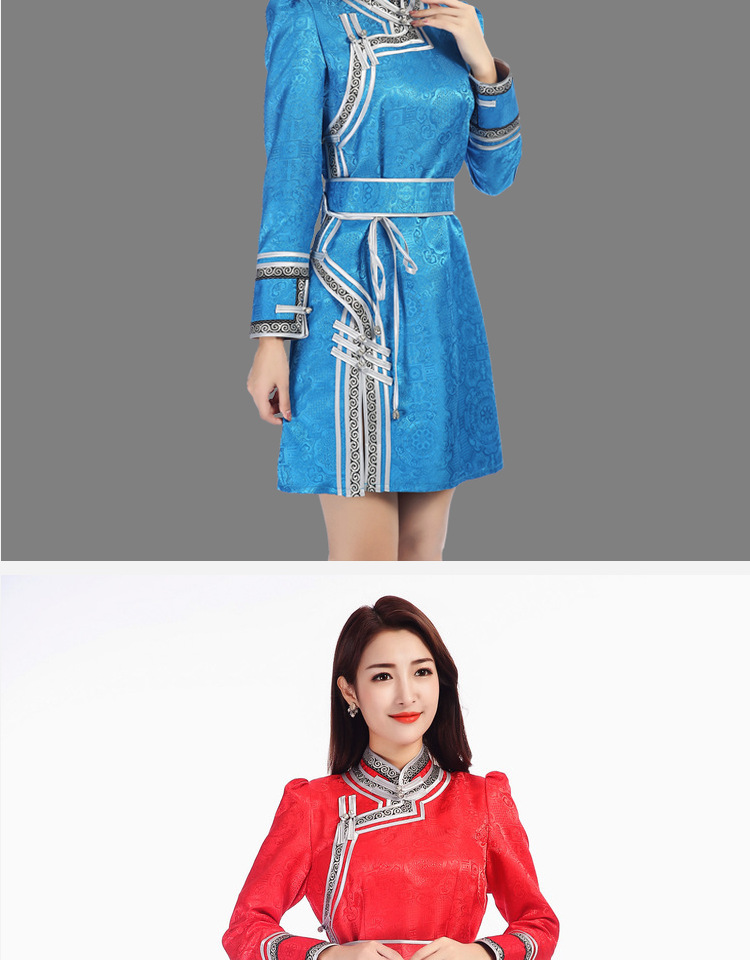 蒙古服装女高级装女士连衣裙民族风蒙古元素时尚蒙古袍生活装少数民族