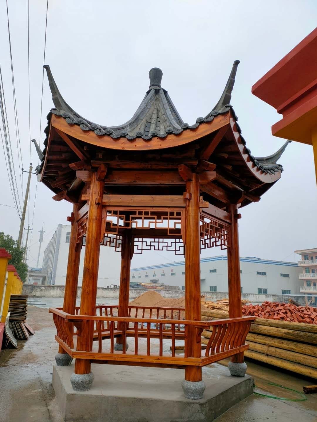 厂家直销户外防腐木菠萝格古建四角六角八角凉亭长廊水榭亭木屋 江西