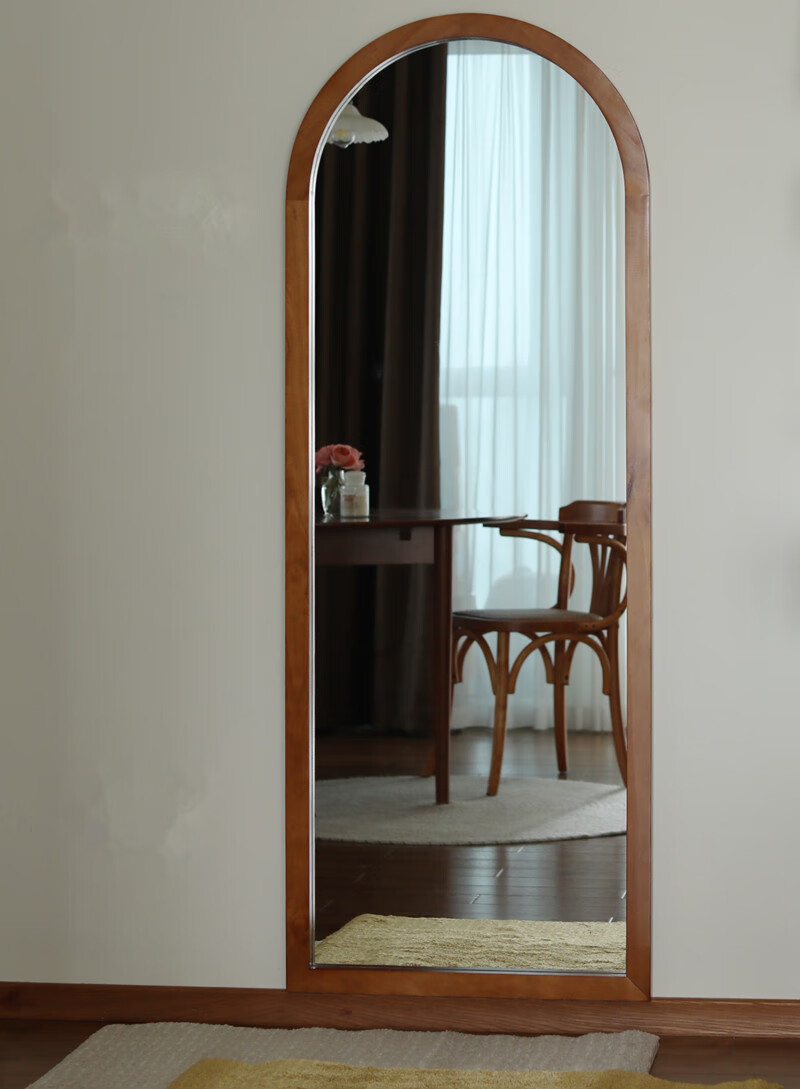 法式复古穿衣镜ins中古实木边框拱形落地靠墙半身镜民宿壁挂镜子 尺寸