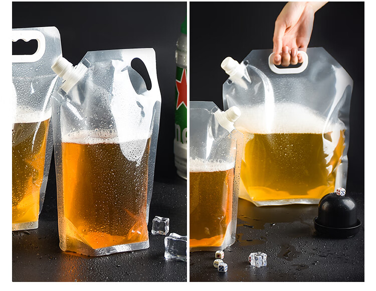 自立吸嘴袋 液体袋加厚啤酒外卖袋子 一次性火锅汤底袋 透明3l 斜口